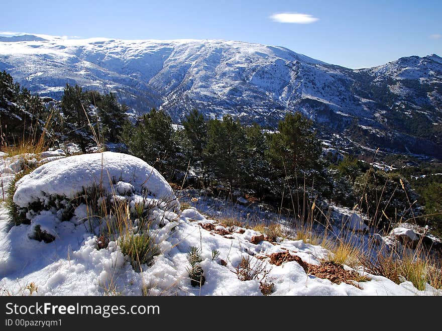 Beautiful view of snowy mountains on a clear day. Beautiful view of snowy mountains on a clear day