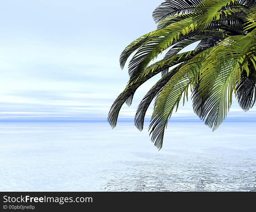 Beautiful landscape with palm. 3d image