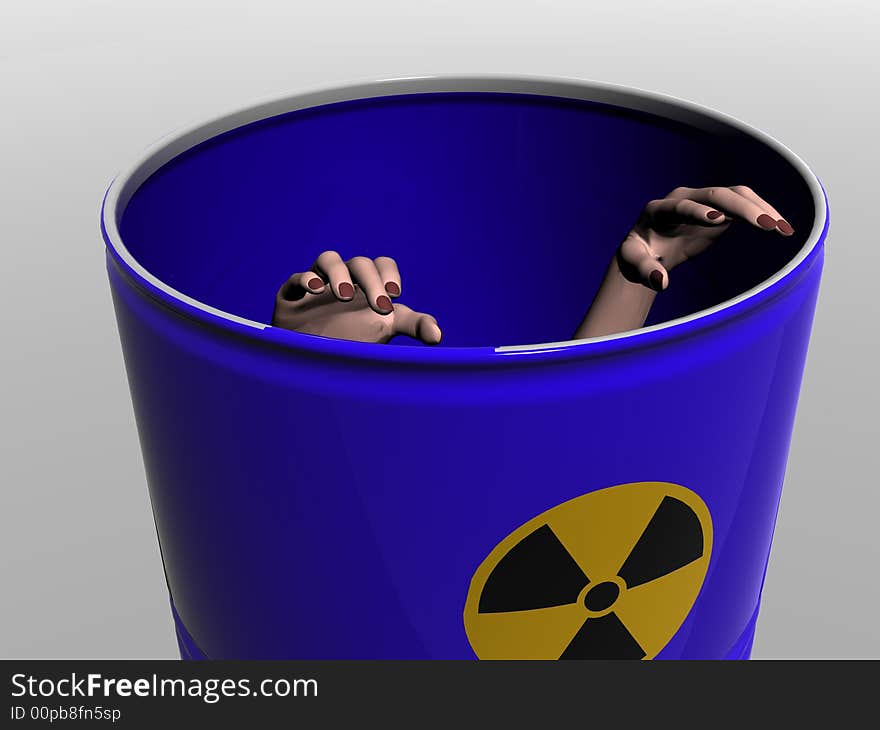 In a barrel with a radioactive symbol three dimensional model