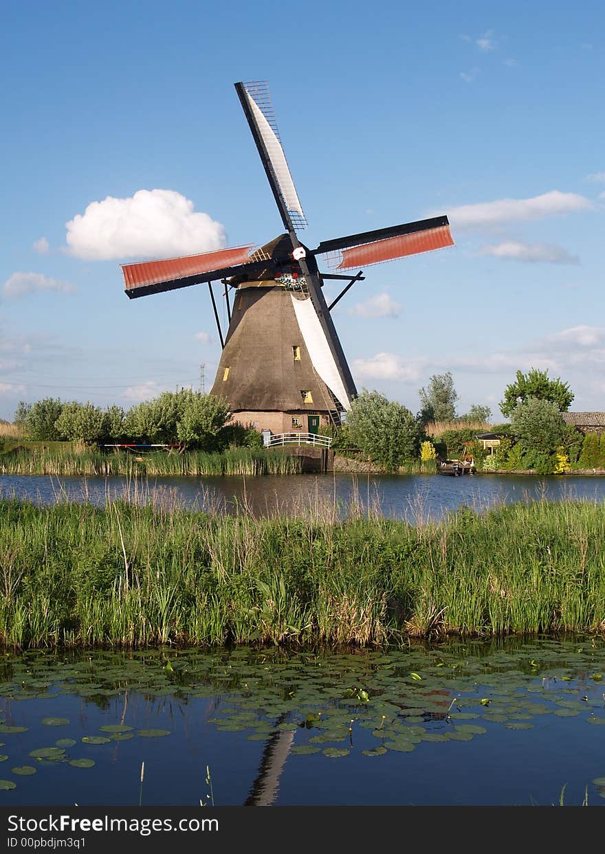 Water windmill to keep the land dry and put the water into the river. This windmill at Kinderdijk is part of the Unesco protected site.