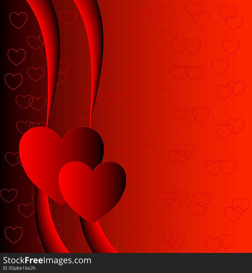 Two hearts on red background. Two hearts on red background