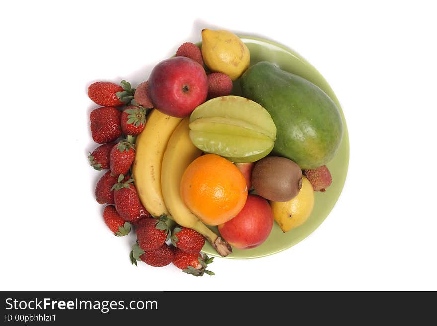 Fresh color fruits on the white background