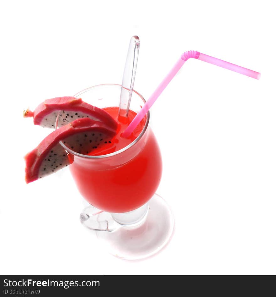 Fresh exotic drink on the white background