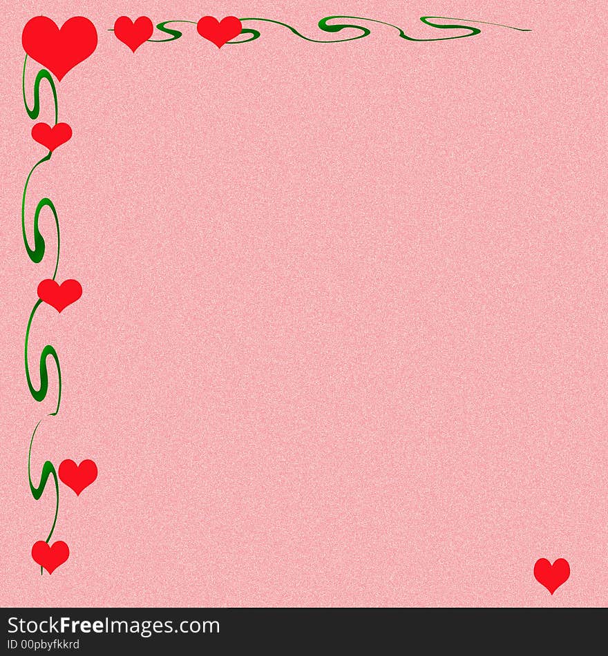 Valentine hearts and vines border pink background. Valentine hearts and vines border pink background