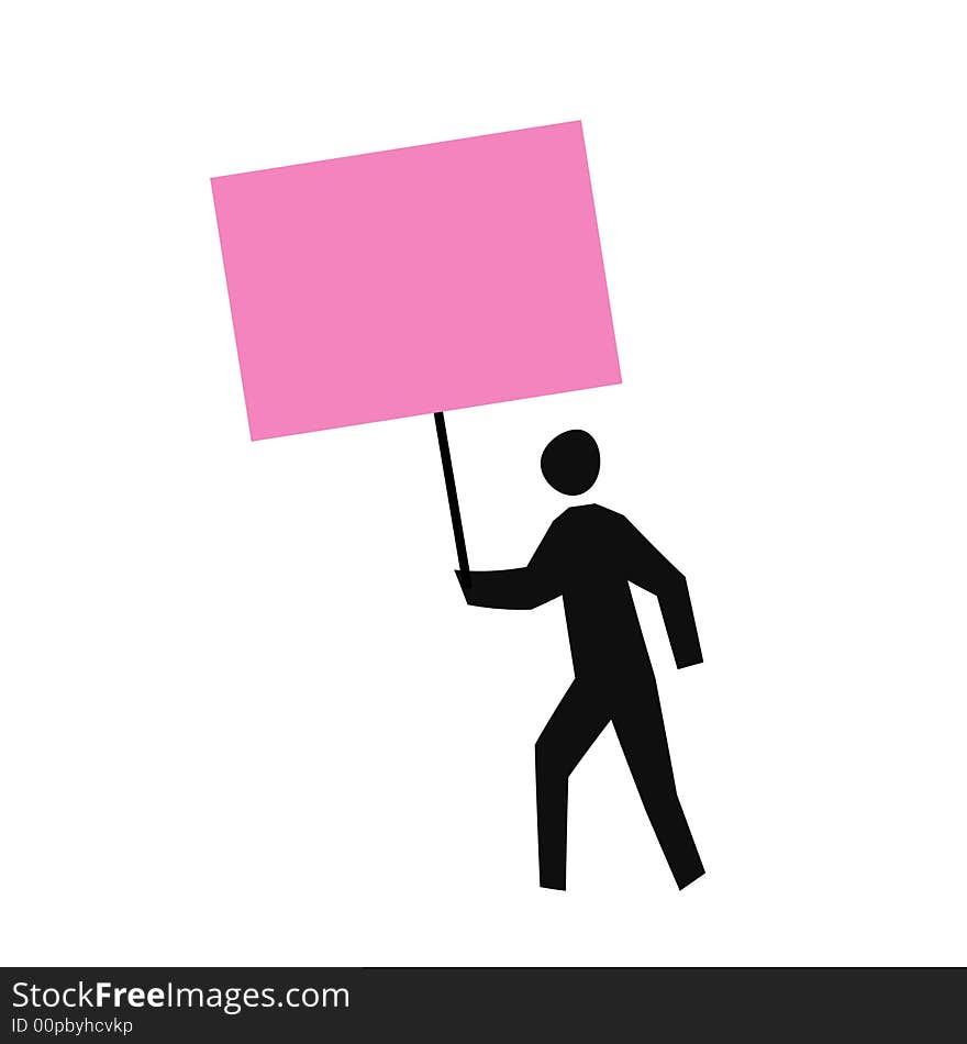 Man holding blank sign on solid background illustration. Man holding blank sign on solid background illustration