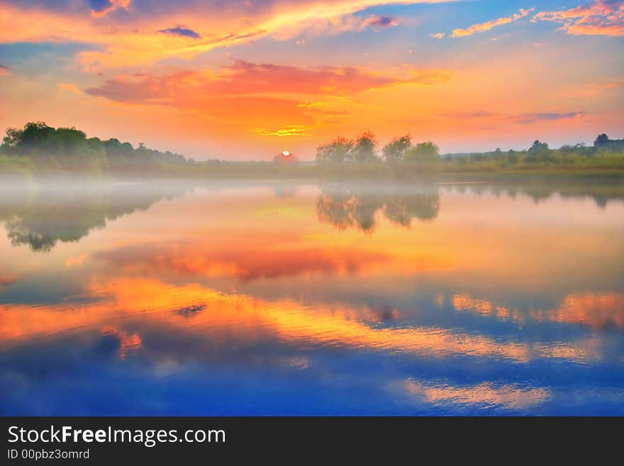 An image of sunrise on a lake. An image of sunrise on a lake