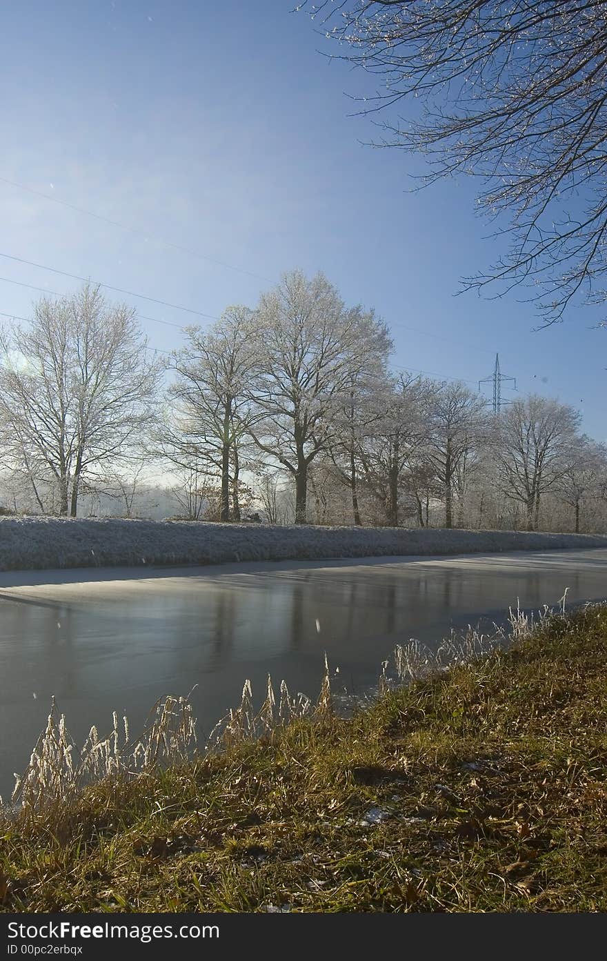 Winter icy river