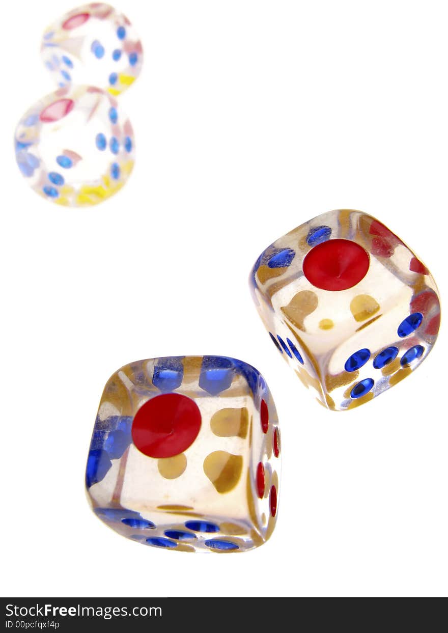 Four playing roll the dice on  light surface. Four playing roll the dice on  light surface