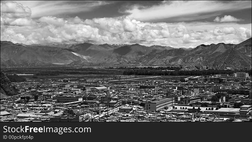 Panoramic view of the city of Shigatse in Tibet. Panoramic view of the city of Shigatse in Tibet