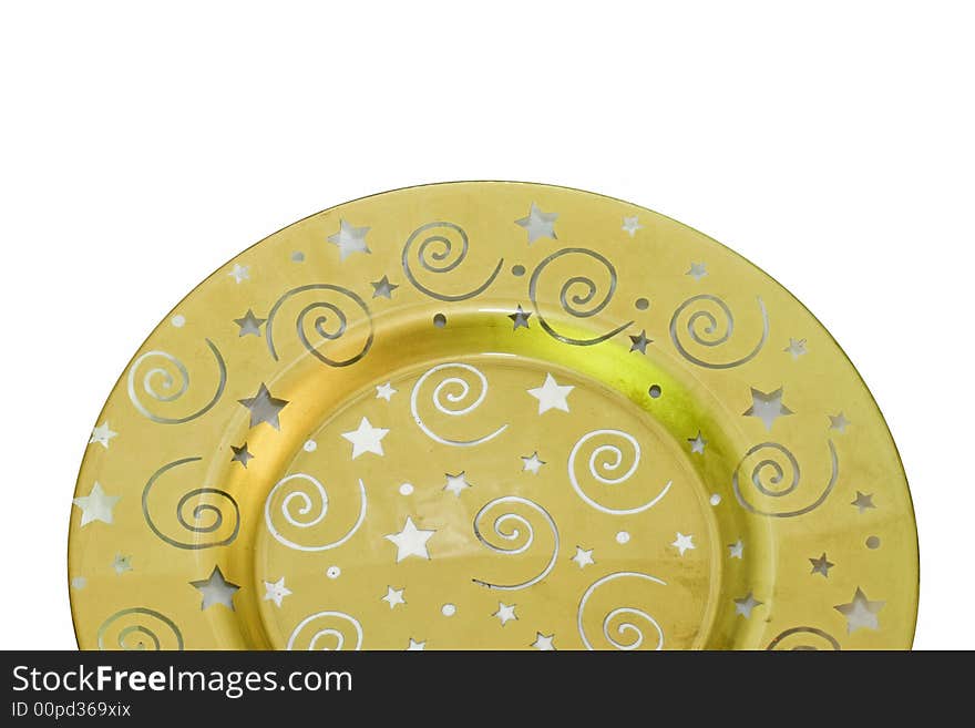 Golden oval plate with stars made from glass. Golden oval plate with stars made from glass