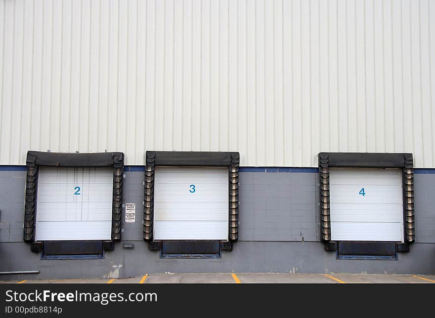 Detail of the loading dock on the outside of a large warehouse