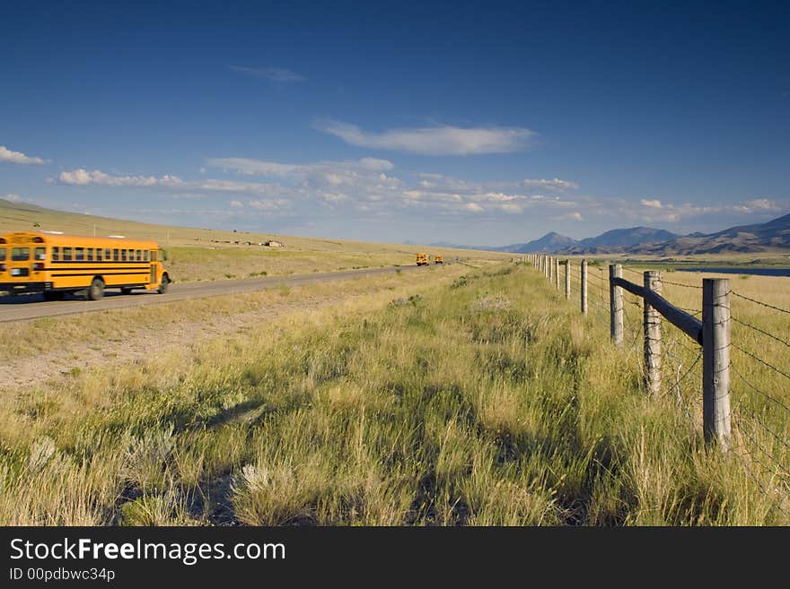 School bus on the road of the West. School bus on the road of the West.