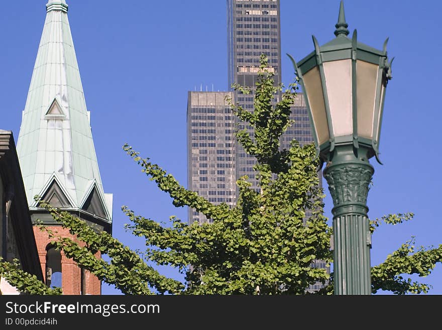 Church, lamp and Sears - Chicago, IL.