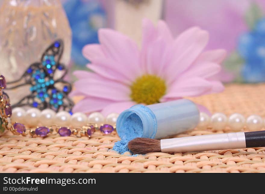 Cosmetics and Brush With Jewelry, Shallow DOF