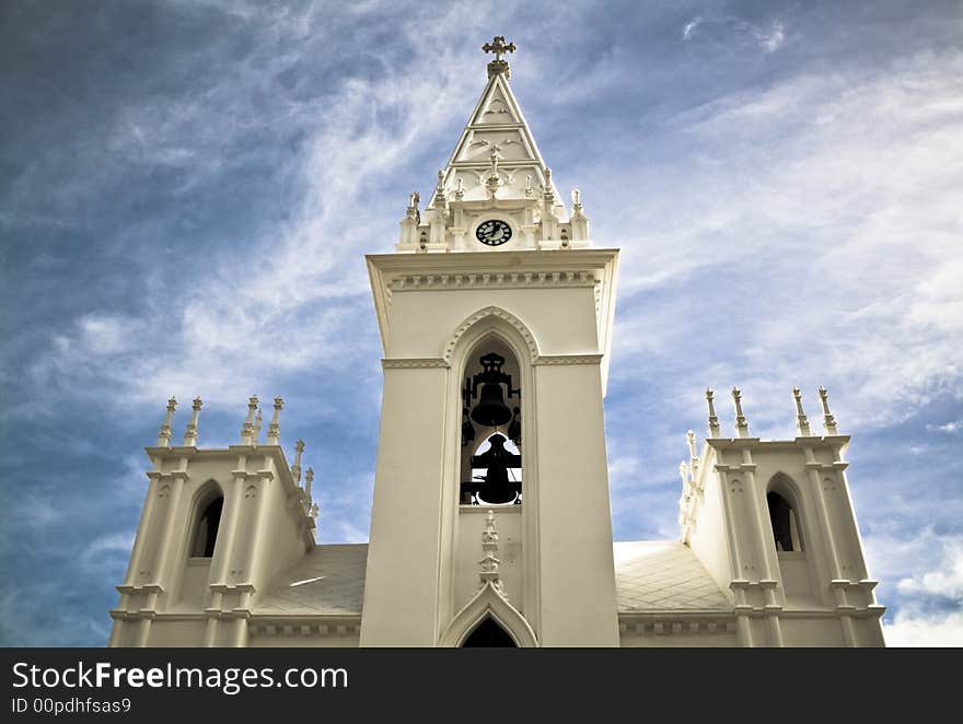 Catholic belfry in Tenerife Island, Spain. Drama toned.