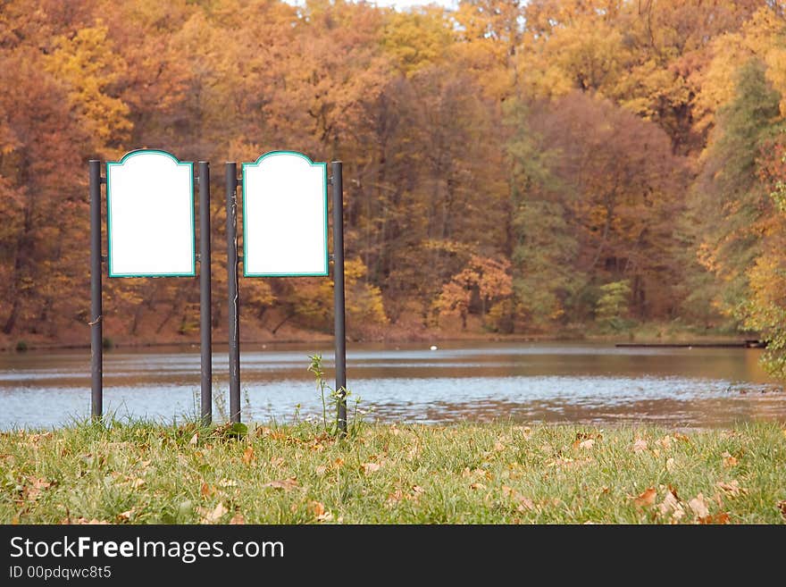 Empty boards on lake coast