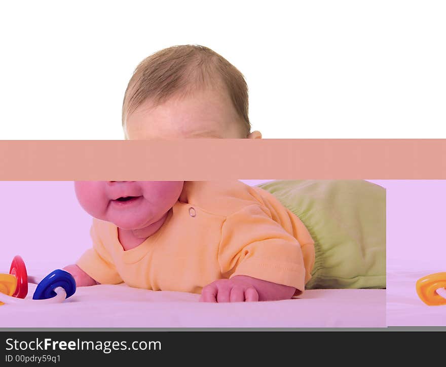 Baby with toy over white