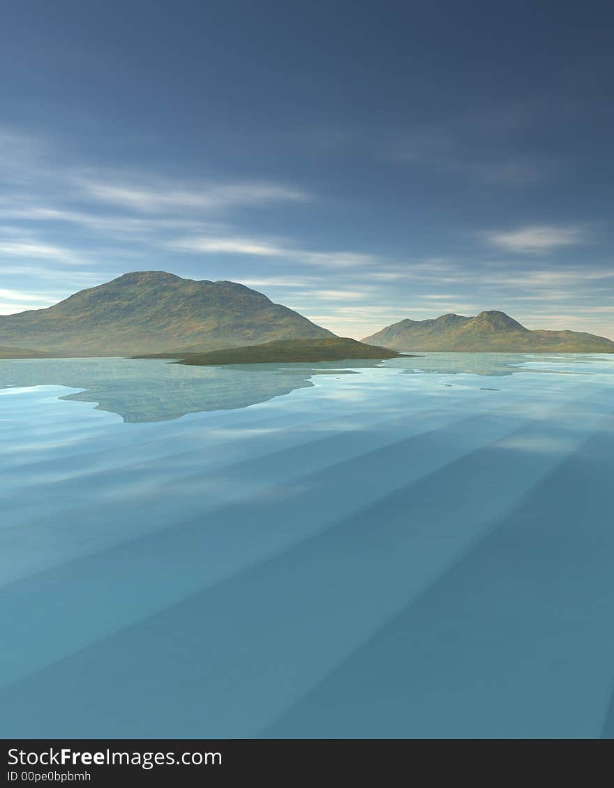 Beautiful seascape with islands. 3d image. Beautiful seascape with islands. 3d image