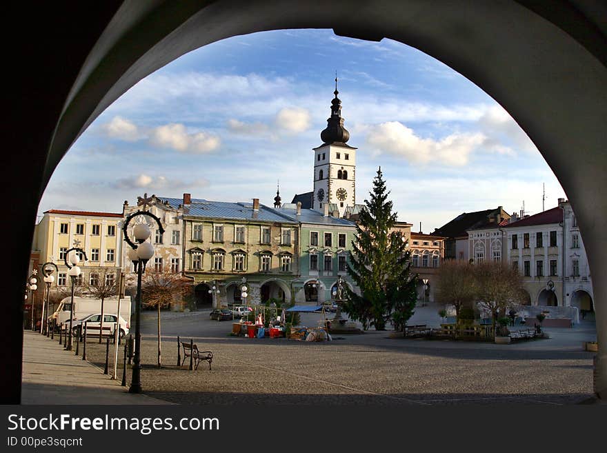 View on square of Czech village Pribor