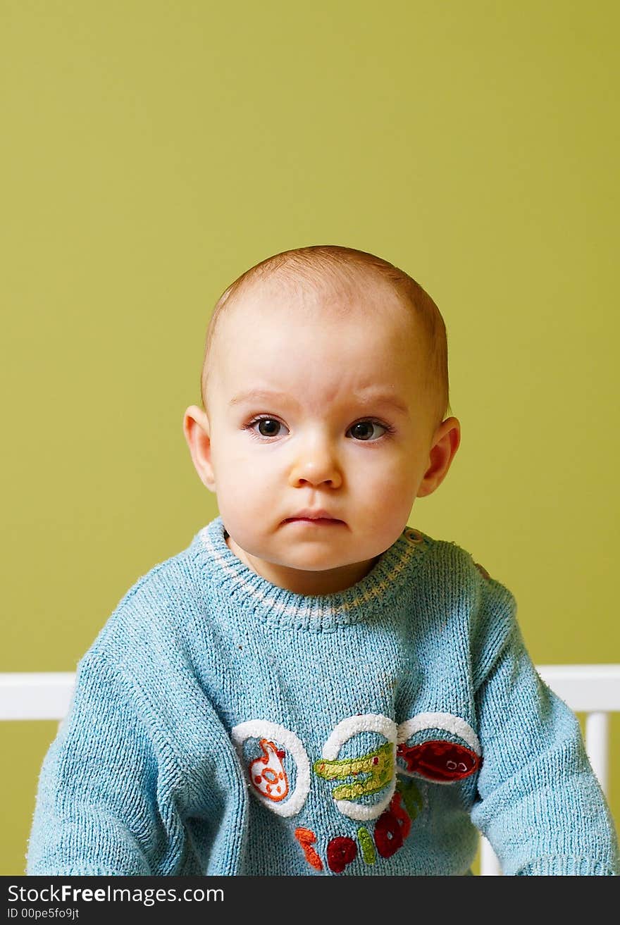 Portrait of little baby in crib. Portrait of little baby in crib