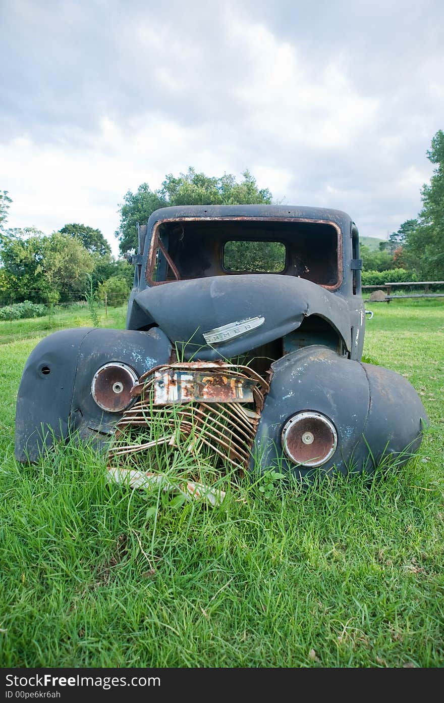 Abandoned vintage car in the fields