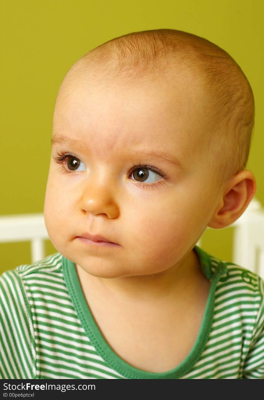 Portrait of little baby in crib. Portrait of little baby in crib