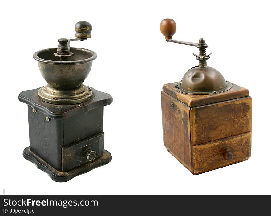 The set of two old coffe grinders. The set of two old coffe grinders