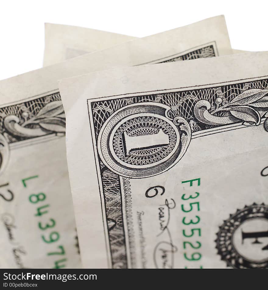 Two dollars bank notes against white background