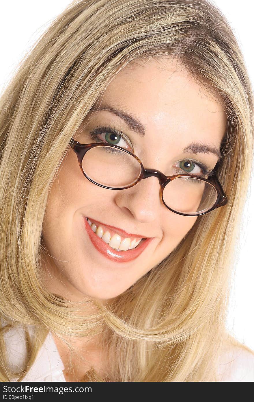 Pretty blonde with glasses headshot