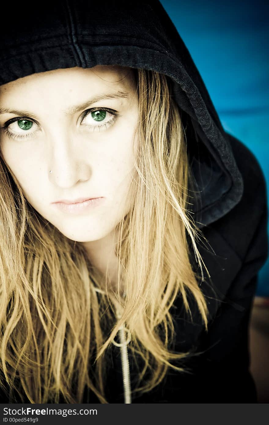 Green eyes woman portrait on studio