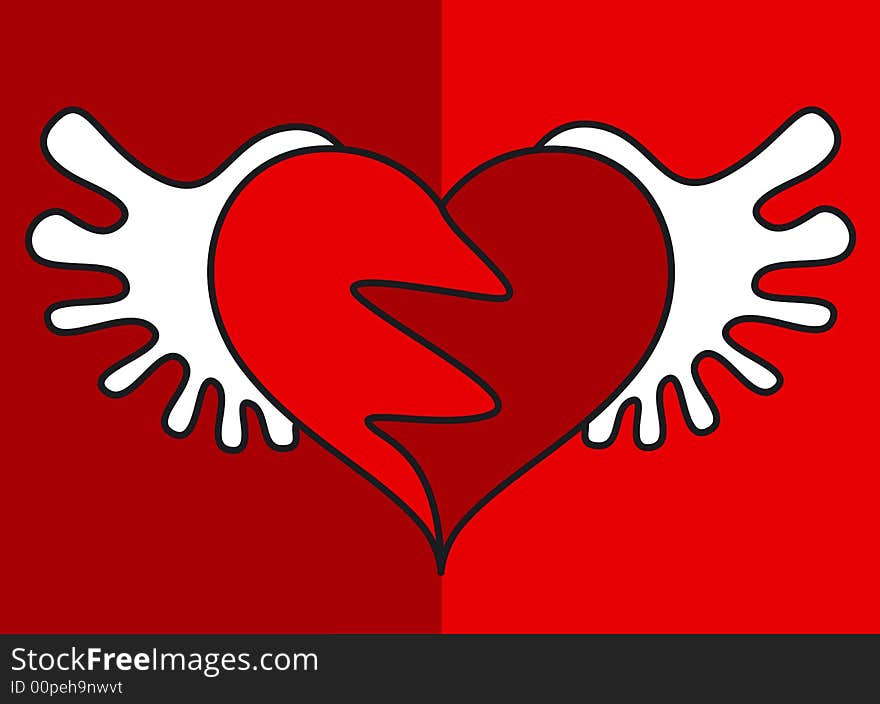 Flying heart valentine's card, vector illustration