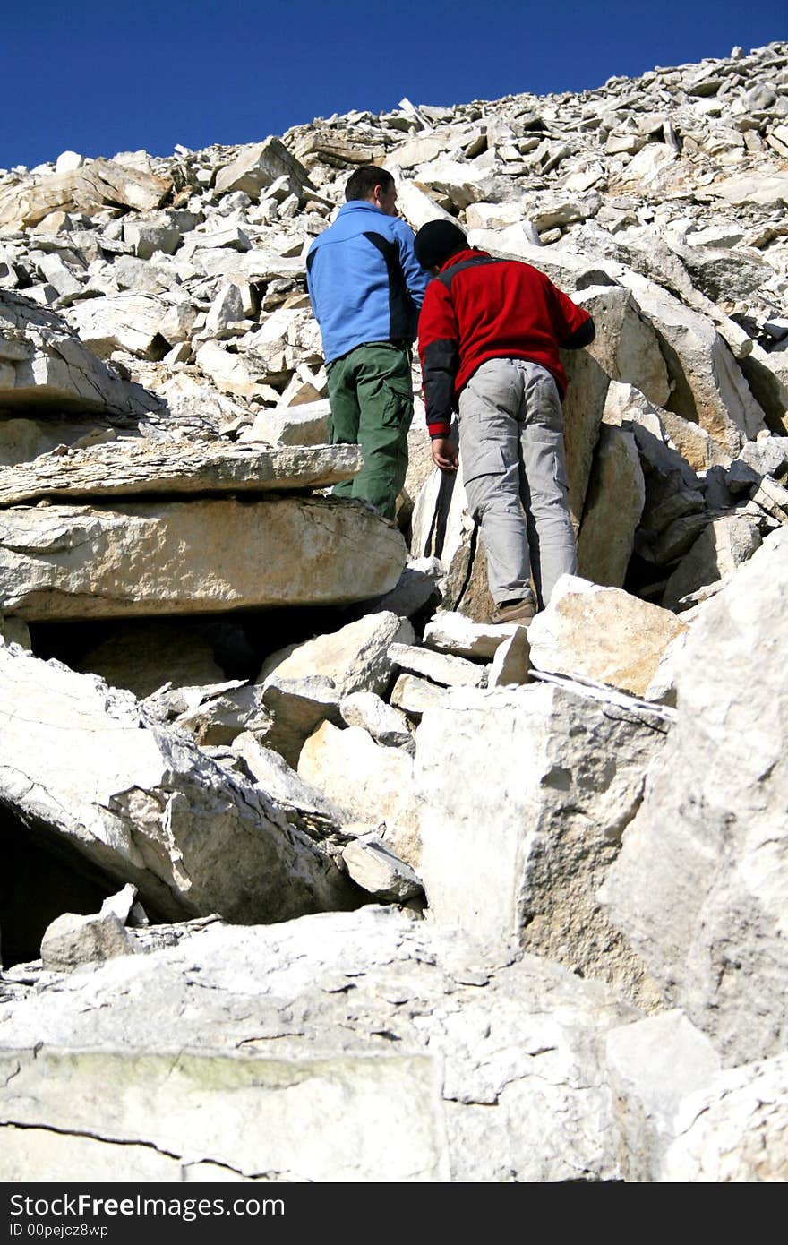 The ammonite searchers in a limestone quarry