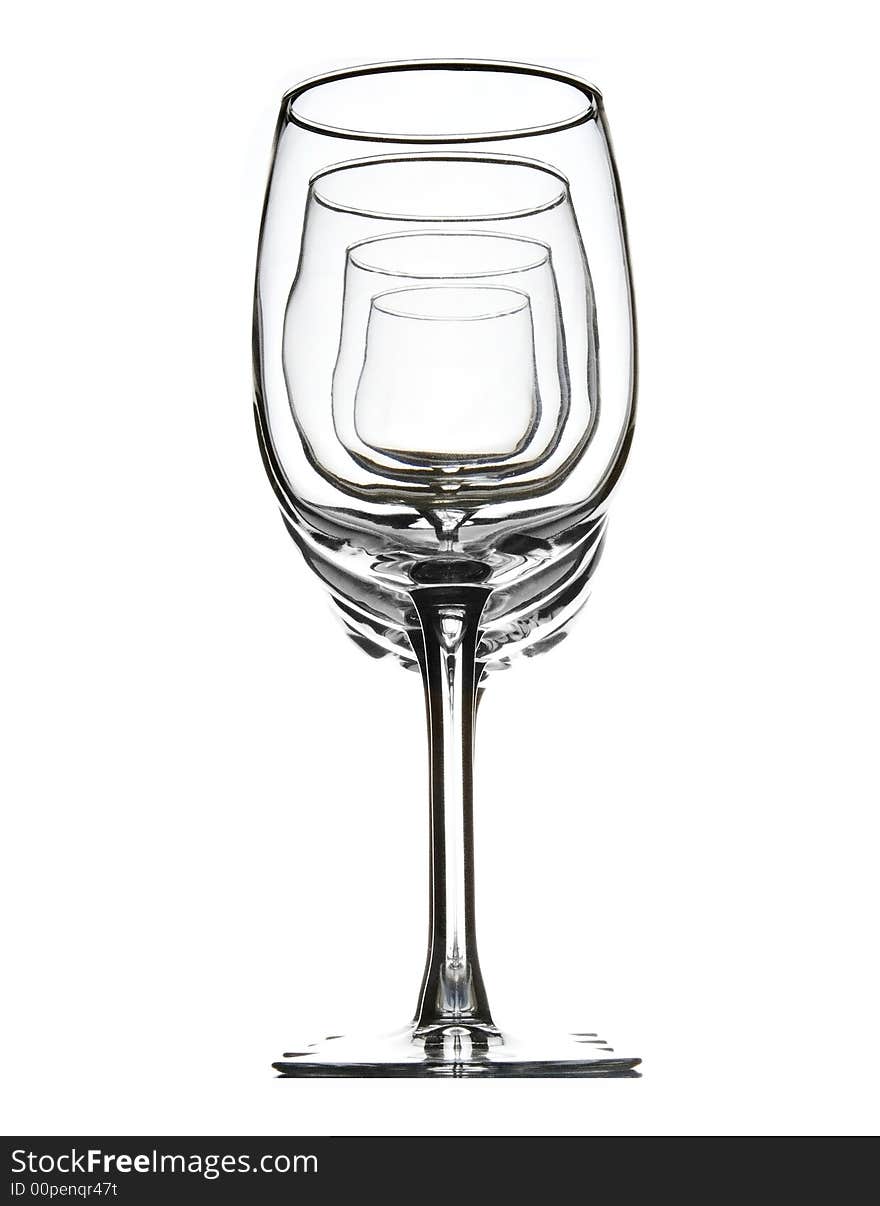 Glasses in studio on a white background, placed in a row