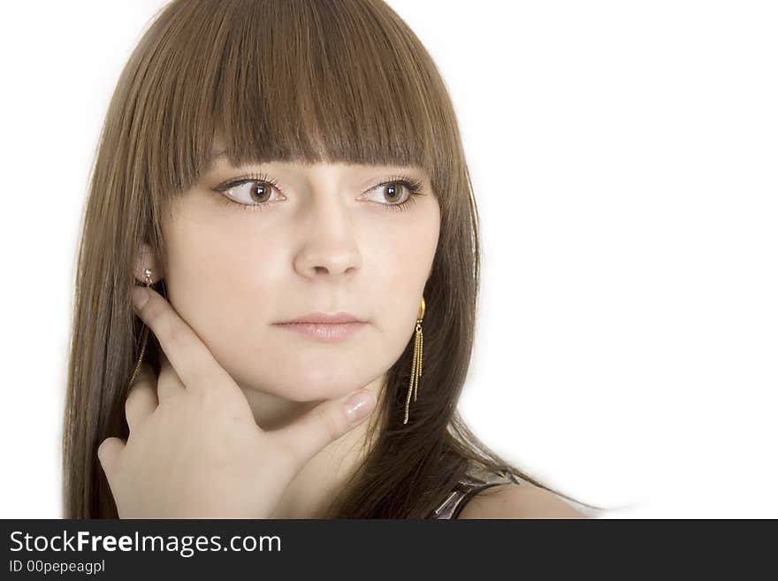 Cute brunette on white background