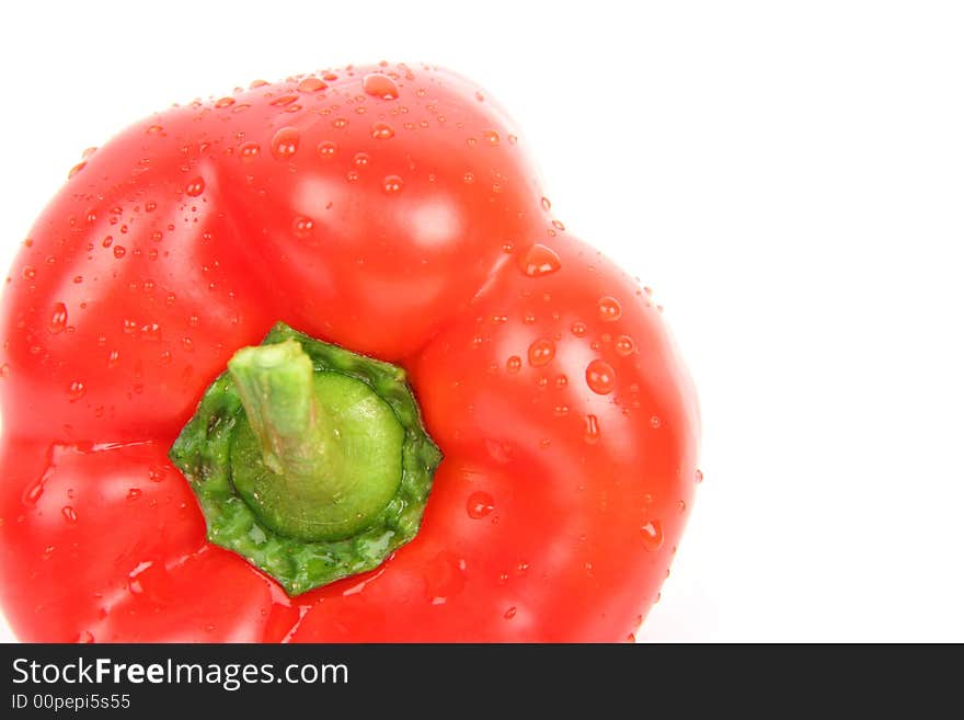 Close up of a red paprika in drops