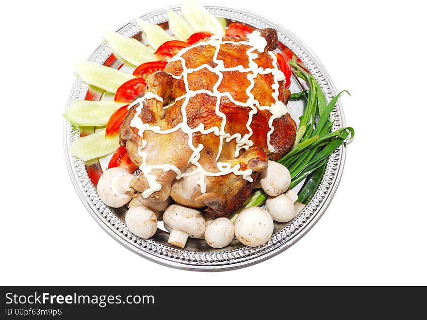 Grill chicken with mayonnaise and vegetables