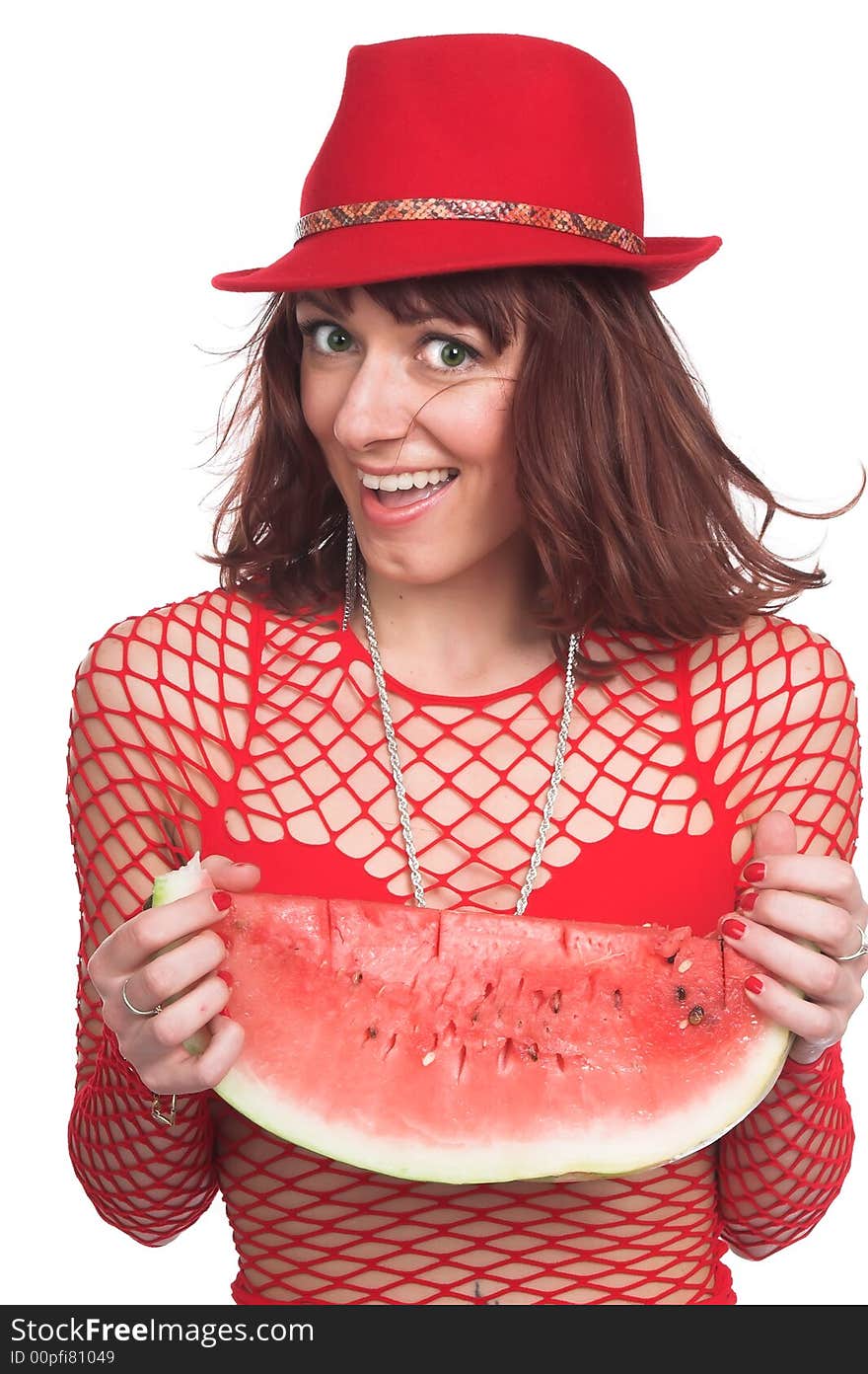 The Beautiful Girl Eats A Water-melon