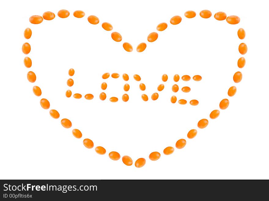 Mandarine heart with love on a white background