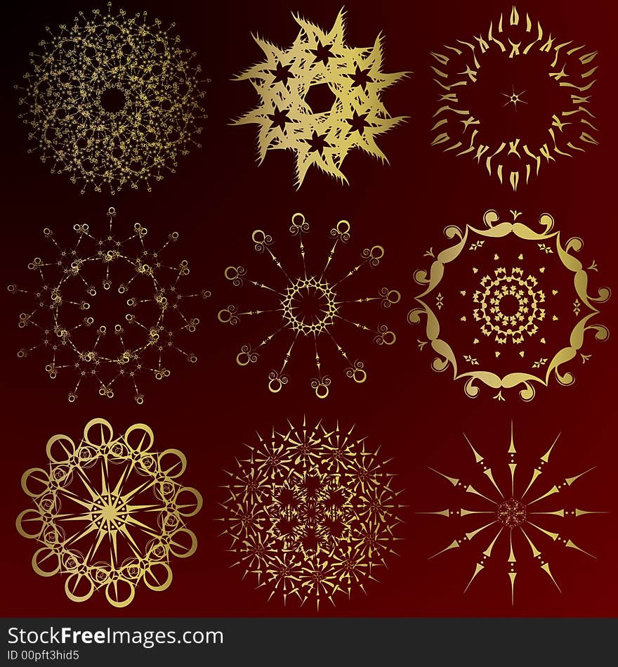 Collection of gold winter snowflakes