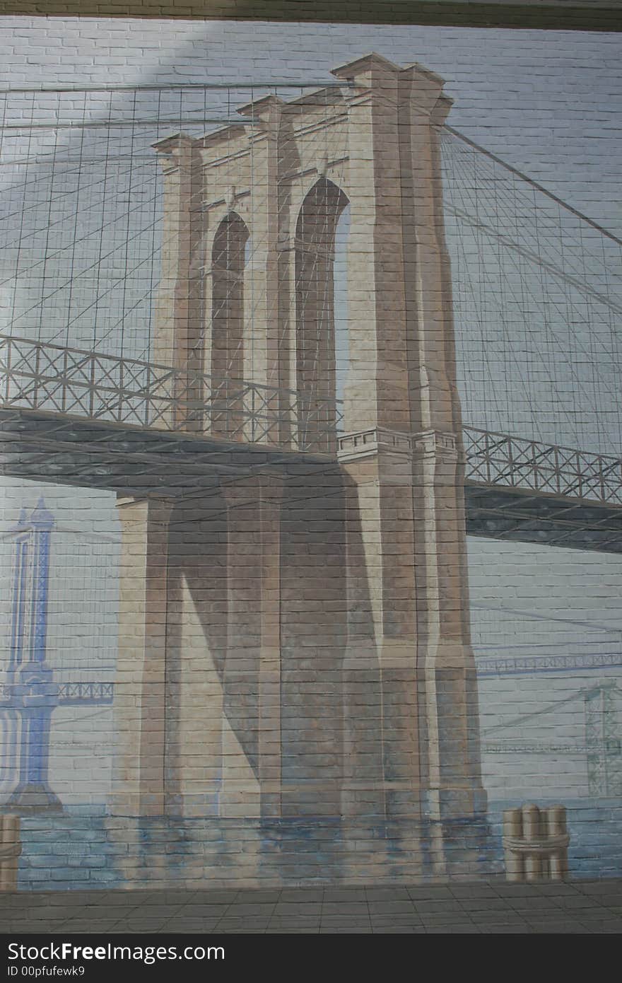 A mural of the Brooklyn Bridge.