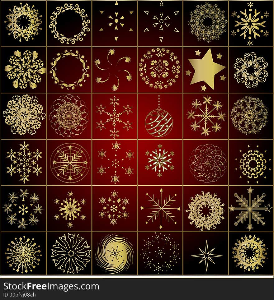 Collection of gold winter snowflakes - christmas background - HAPPY NEW YEAR!