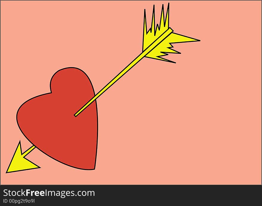 Vector image of heart with arrow on pink background no gradient