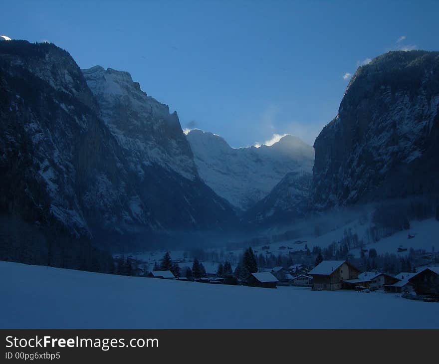 Alps valley in winter