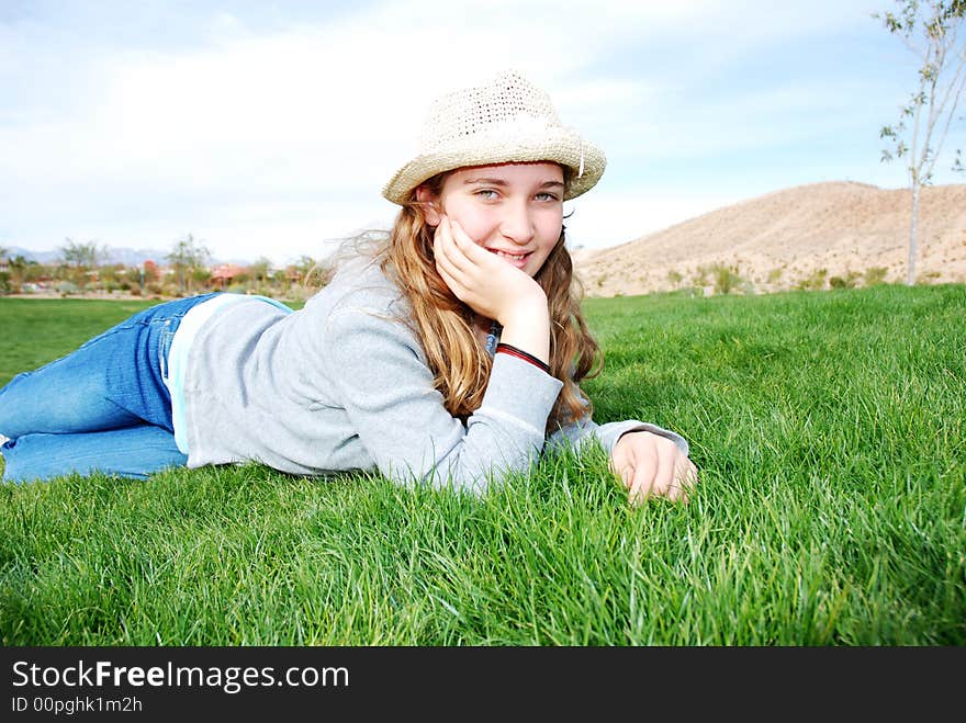 Young girl is enjoying herself at outdoor location