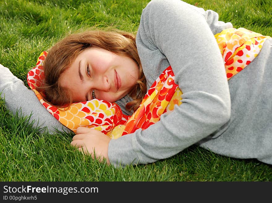 Young girl is enjoying herself at outdoor location