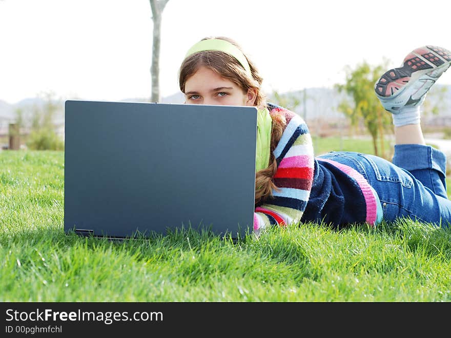 Young girl and laptop