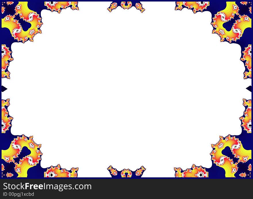 A white page with red,yellow and blue border generated by fractals. A white page with red,yellow and blue border generated by fractals