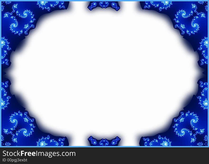 A white page bordered with blue frame generated by fractals. A white page bordered with blue frame generated by fractals