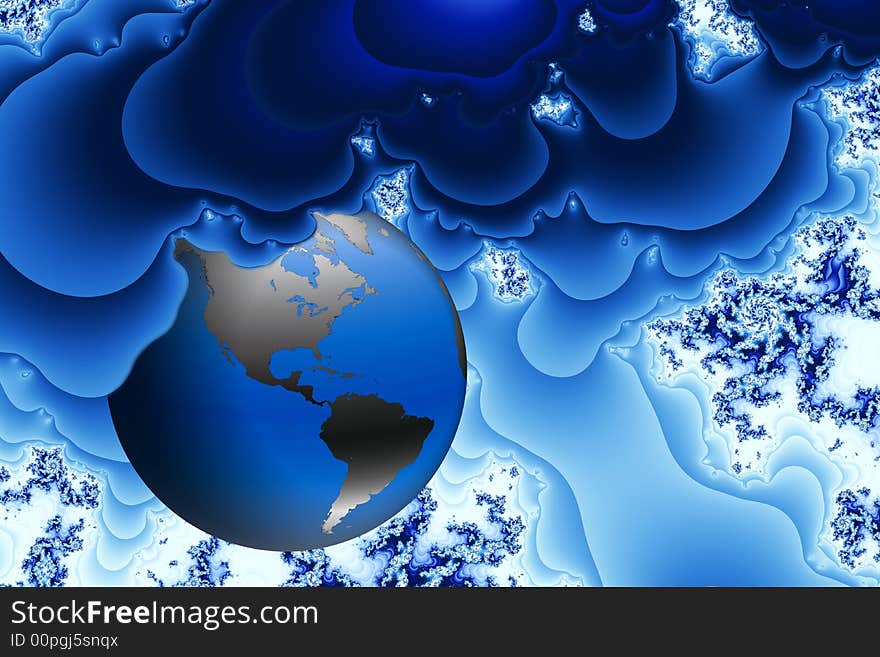 World is engulfed by massive fractal generated blue smog. World is engulfed by massive fractal generated blue smog