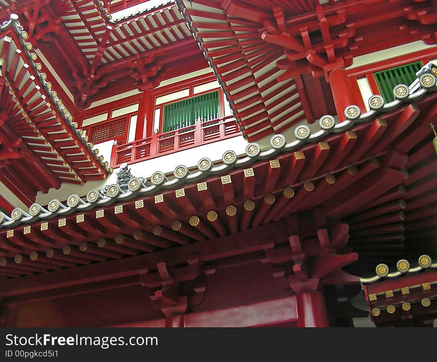 Lovely colorful curves on a Buddhist Temple, Singapore.